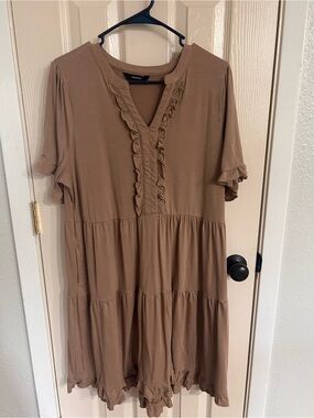 Relaxed Ruffle Tiered Mini Dress - Taupe